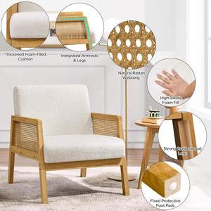 Fauteuil moderne pour chambres, salons et bureaux à domicile, hôtels – Chaise d'appoint en tissu bouclé avec design capitonné et pieds en bois massif - Product Image 6