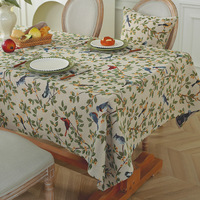 Nappe de table rectangulaire de luxe en jacquard, nouveau style chinois, motif feuilles vertes fraîches et oiseaux, pour table à manger et table basse