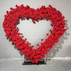Arco de corazón de rosa roja al por mayor con fondo de flores arco Floral 8ft X 8ft arco de flores personalizado corazón para decoración de boda - Product Image 5