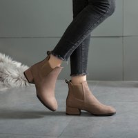 Bottines Chelsea en daim élastique pour femmes, bout rond, talon bas, style vintage, pour le quotidien, hiver, décontractées, OEM ODM, vente en gros