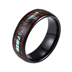 Brilliant Black Ceramic Dome Ring Abalone & Koa Wood Inlays Wedding Band Finger Ring For Men And Women Jewelry