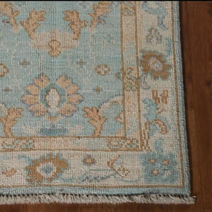 Floral Light Turquoise Vegetal Dye Oushak Turkish Alfombra de acento anudada a mano personalizar el tamaño disponible - Product Image 1
