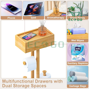Soporte de bambú para papel higiénico para rollo de baño soporte de papel higiénico independiente con almacenamiento - Product Image 5