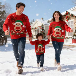 Pull de Noël moche en jacquard tricoté sur mesure, pour hommes, femmes, unisexe, rouge, vert, vêtements de Noël pour la famille, vente en gros - Product Image 2