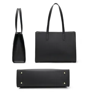 Borsa Tote per Laptop da donna, borsa grande in pelle impermeabile borsa a tracolla borsa da viaggio per ufficio d'affari classica nera