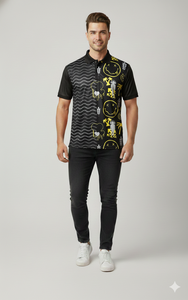 Chemise noire slim fit pour homme avec impression par sublimation, séchage rapide, fabriquée en micro-polyester 145-150 g/m² de haute qualité - Product Image 2