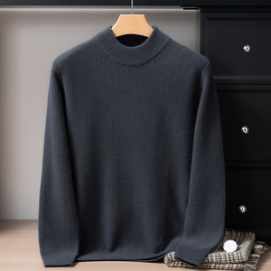 Pull-over col rond en cachemire 100% pour homme, automne-hiver, tricoté à maille épaisse, vente en gros - Product Image 1
