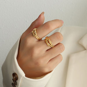 แหวนสแตนเลสชุบทอง 18K แหวนสัญญาส่วนตัว แหวนเปิดลายปมคู่รักสำหรับผู้หญิง - Product Image 4