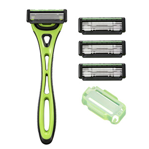 Rasoir manuel à 5 lames en acier inoxydable, manche flexible vert, rasage du visage, design portable pour les voyages - Product Image 2