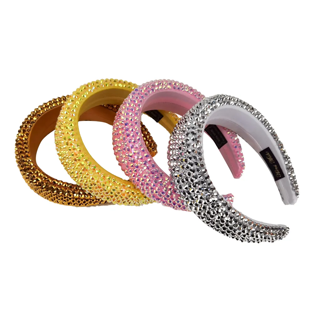 Custom Wholesale Luxury Fashion Girls Women Hair Accessories Diamond Bling Rhinestone Padded Designer Headbands For Women 2020