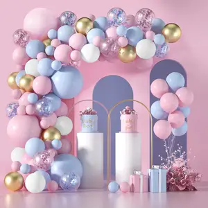 Kit karangan bunga balon merah muda dan biru dekorasi pesta suara jenis kelamin anak laki-laki atau Perempuan dan dekorasi pesta ulang tahun