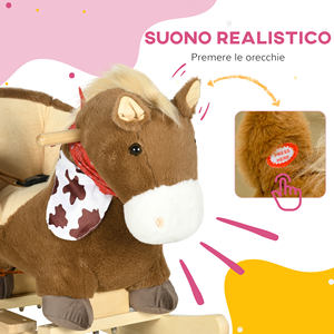 Cheval à bascule HOMCOM pour enfants de 18 à 36 mois avec sons réalistes, 60x33x50 cm, couleur marron et bois - Product Image 4