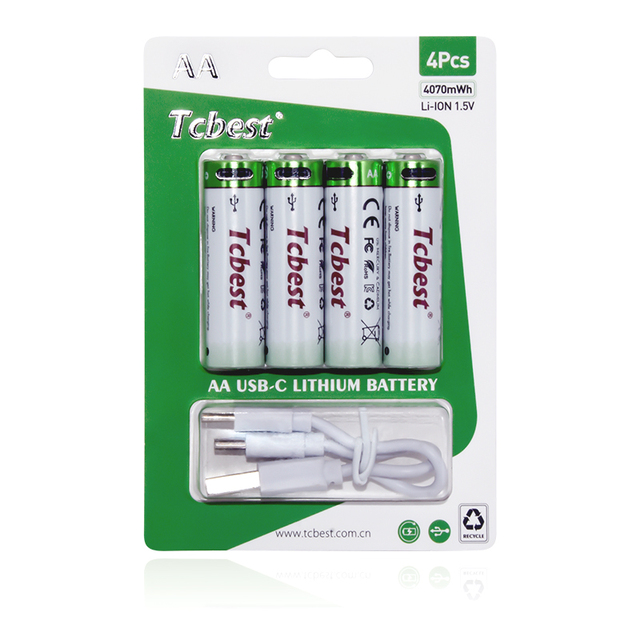 Factory Price 1.5v 1400mAh AA Type-C Rechargeable Cylindrical Lithium-Ion Battery OEM/ODM