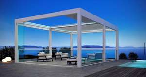 Pergola de luxe en aluminium Bioclimatique <span class=keywords><strong>tonnelle</strong></span> de gazebo en métal <span class=keywords><strong>toit</strong></span> pliable à moteur étanche à la pluie <span class=keywords><strong>pour</strong></span> terrasse arrière-cour avec LED en option - Product Image 4