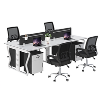 Bureau de travail moderne classique minimaliste STG avec structure en acier, 4 places, chaises de bureau, armoires latérales, table pour quatre personnes
