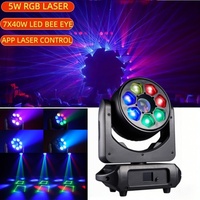 Projecteur de scène DMX à tête mobile 5W RGB avec contrôle par application, laser et faisceau, 7x40W RGBW, effet yeux d'abeille, zoom LED pour fêtes, discothèques et DJ