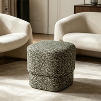 Pouf carré Jacquard - Repose-pieds géométrique à niveaux - Tabouret cube en tissu à motif pixelisé à deux niveaux pour salon