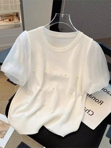 Maglione da <span class=keywords><strong>donna</strong></span> a maniche corte con scollo rotondo, top estivo, maglia casual ampia e leggera, pullover <span class=keywords><strong>basic</strong></span>. - Product Image 5