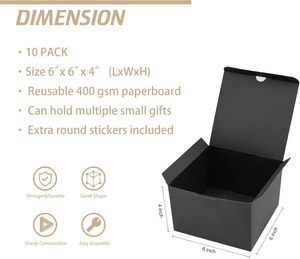 Boîte cadeau noire 6x6x4 pouces avec couvercle, papier recyclable adapté pour les mariages, les festivals, les cadeaux, les remises de diplômes, les anniversaires - Product Image 2