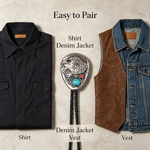 Cravate Bolo Western avec pendentif tête d'aigle, pierre turquoise, accent rouge, cordon en cuir tressé, style classique, usage quotidien - Product Image 5