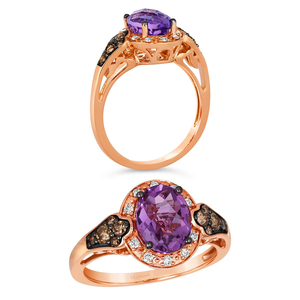 Anillo SGARIT de 0.35 quilates con diamantes blancos y chocolate, banda de oro rosa de 14k para mujer, con gema de zafiro púrpura ovalada de 1.75 quilates. - Product Image 3