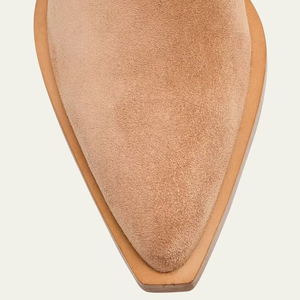 Low Chunky Wedge Heels Pointed Toe Shoes Wide Fit Suede <b>Long</b> Boots Women's on Flock Knee High Booties - Product Image 6