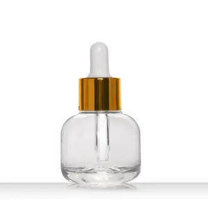 Stylish clear gold round 20ml body Essential oil perfume bottle skin care serum glass dropper bottle
