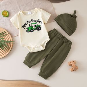 Nouvel ensemble de vêtements pour bébé unisexe en coton respirant à manches courtes, veste, chapeau et pantalon, pour l'été - Product Image 1