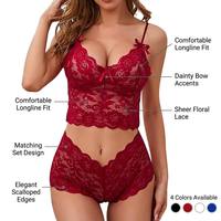 Ensemble de Lingerie Sexy en Dentelle Florale pour Femme, 4 Couleurs, Crop Top Exotique et Culotte Taille Haute, 2 Pièces, Vêtements de Nuit Érotiques, Vente en Gros