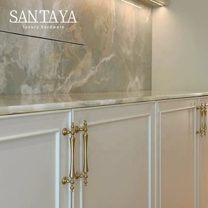 Santaya Solid PVD Gold Brass Handles Kitchen Cabinet Pulls Bedroom Wardrobe Drawer <strong>Knobs</strong> Furniture Handle - Product Image 4