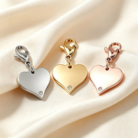 Pendentif Cœur Personnalisé en Acier Inoxydable avec Fermoir Mousqueton, Breloque Cœur Simple Ornée de Strass Personnalisables pour Bijoux DIY