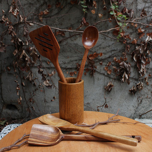 Ensemble de spatules en bois de teck, 3 pièces, ustensiles de cuisine antiadhésifs pour mélanger les salades et les soupes - Product Image 2