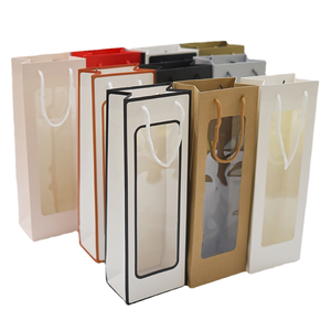 Sac fourre-tout de luxe en papier kraft avec fenêtre longue et transparente pour bouteille de vin unique – Emballage cadeau - Product Image 1