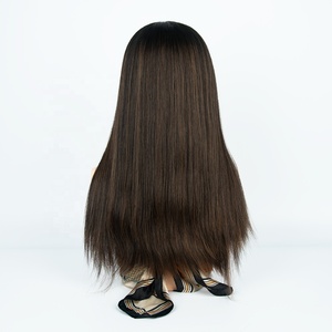 Peluca judía con encaje frontal, cabello humano europeo, nudos invisibles, lisa, con reflejos castaño oscuro, lista para enviar - Product Image 6