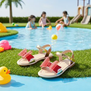 OZKIZ Korean Kids Princess Flat <b>Sandals</b> Open Toe Breathable Summer Fashion 2-6 Years Solid Pattern <b>Bow</b> Decoration Polyester - Product Image 3
