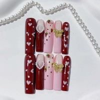 Tacana 10 pièces Faux ongles à presser faits main 4.0 Longs, motif nœud, cœur et taches, style européen tendance, complexes, à couverture complète