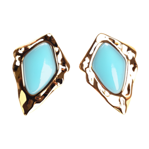 PVD Gold Plated 316L Stainless Steel Fashion <b>Earrings</b> With <b>Turquoise</b> Inlay For Women - Product Image 2