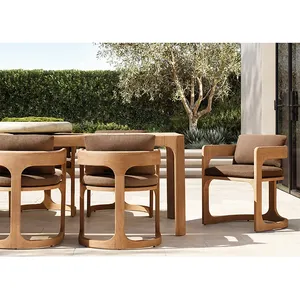 नया डिज़ाइन गार्डन आँगन आउटडोर डाइनिंग सेट रेस्तरां फर्नीचर सागौन की लकड़ी आउटडोर टेबल और कुर्सी सेट 6 8 10 सीटों के लिए
