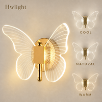Applique murale LED en acrylique, design moderne, papillon doré, pour hôtel, suite, couloir, projet commercial, personnalisable, vente en gros, OEM