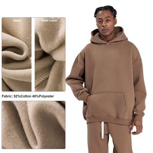 Custom Logo Fashion Heavyweight Solid Color Oversized Fleece Hoodies <strong>No</strong> Strings Thick Heavy Plain 350gsm Blank Hoodie - Product Image 3