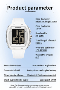 SANDA 6222 Tonneau en forma de estudiante multifuncional ancianos voz sincronización Uhr reloj electrónico Digital resistente al agua para regalos de ancianos - Product Image 6