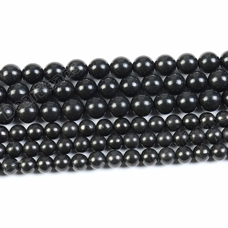 थोक ढीला मोती काले रूस प्राकृतिक Shungite मोती गहने बनाने के लिए 6mm 8mm 10mm 12mm