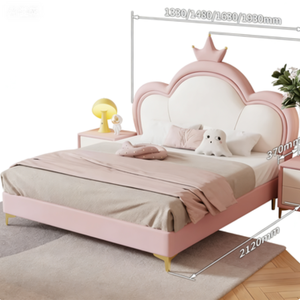 Letto singolo per <span class=keywords><strong>ragazze</strong></span> in pino con dimensioni personalizzabili (1.2m-1.8m), design <span class=keywords><strong>a</strong></span> zampa di gatto in pelle siliconica, modello Cloud Princess - Product Image 1