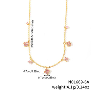 Collier ras du <span class=keywords><strong>cou</strong></span> en cuivre plaqué or avec pendentif trèfle en zircon cubique coloré et délicat, motif petite fleur, pour <span class=keywords><strong>femme</strong></span>, bijoux superposables, 20 couleurs, vente en gros - Product Image 6