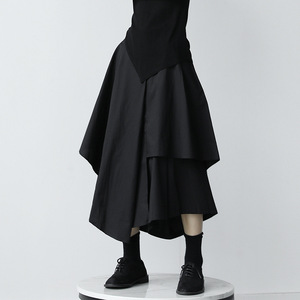 Culottes Anchos Irregulares para Mujer, Cintura Alta, Corte Holgado, Diseño con Volantes, Color Negro, Estilo Verano-Otoño - Product Image 4