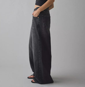 Jeans Crop a Vita Alta Personalizzati OEM, Denim Nero Rigido Lavato, Traspirante, Ecologico, Vintage, per Estate e Inverno - Product Image 3