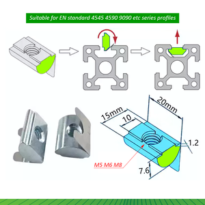 Vente en gros Écrou à ressort M4 M5 M6 M8 Écrou en T pour <span class=keywords><strong>profil</strong></span>é en aluminium extrudé à fente de 6mm Série 20/30/40 Plaque de <span class=keywords><strong>zinc</strong></span> revêtue - Product Image 6