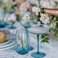 Ensemble de verrerie en verre soufflé à la main bleu vintage, verre à vin, gobelet pour mariage, verre à champagne sur pied de luxe pour hôtel