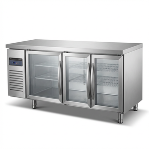 LuMa 201 304 Stainless Steel Display Refrigerated Counter with Glass Doors Commercial <b>Kitchen</b> <b>Prep</b> Fridge - Product Image 4