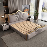 Lit de Luxe Moderne et Confortable en Bois Massif, Tailles King et Queen, avec Rangement Intégré, Ensemble de Mobilier de Chambre Haut de Gamme